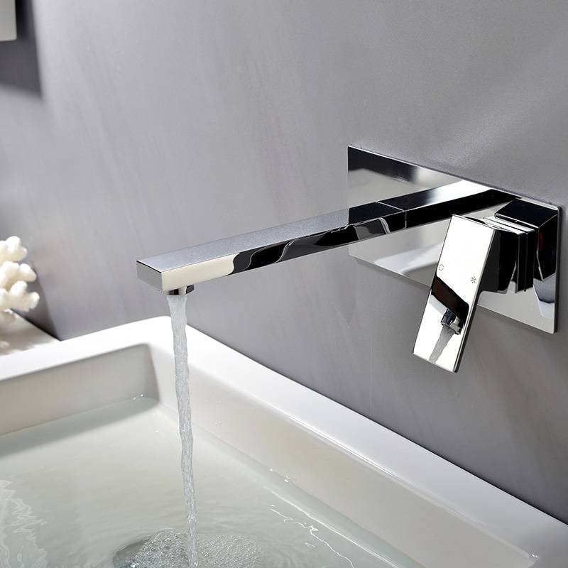 HIDEEP Wall Mounted Brass Chrome Hot Cold Water Tap Bathroom Square Basin Faucet