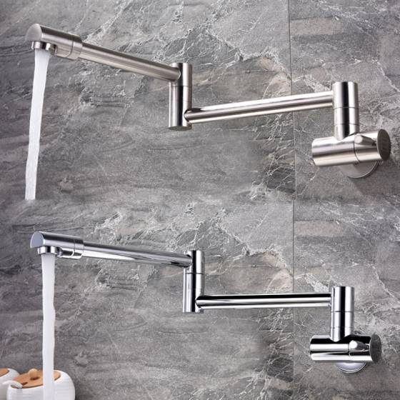 Wall Mounted Folding Single Cold Water Tap Brass Chrome Basin Sink Kitchen Faucet